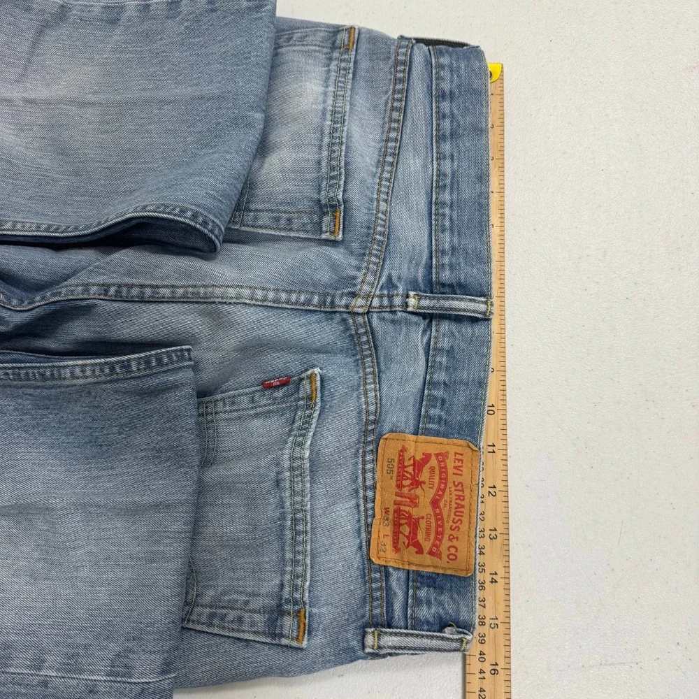 Levis 505 Regular‎ Fit Straight Leg Light Wash Blue Jeans W33 L32 Distressed